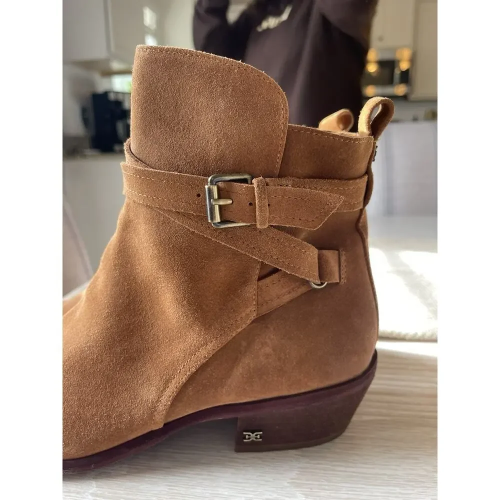 NEW Sam Edelman Polina Suede Heeled Booties Womens Size 10W Brown Leather